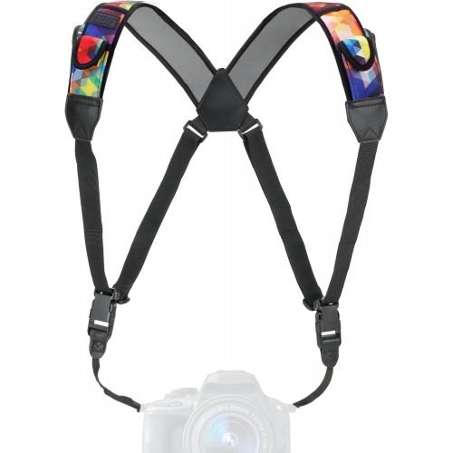  USA GEAR DSLR Camera Strap Chest Harness with Quick Release Buckles, Geometric Neoprene Pattern and Accessory Pockets - Compatible with Canon, Nikon, Sony Point and Shoot and Mirro