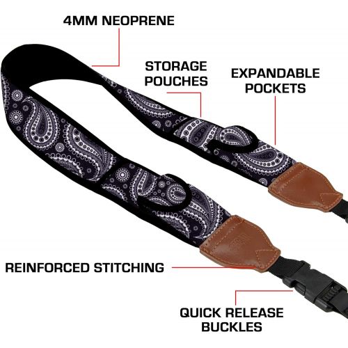  USA GEAR TrueSHOT Camera Strap with Neoprene Design, Accessory Pockets and Quick Release Buckles - Compatible with Canon, Nikon, Sony and More DSLR and Mirrorless Cameras (Black Pa