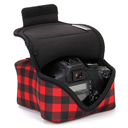  USA GEAR DSLR Camera Case/SLR Camera Sleeve (Red Plaid) with Neoprene Protection, Holster Belt Loop and Accessory Storage - Compatible with Nikon D3100 / Canon EOS Rebel SL2 / Pent