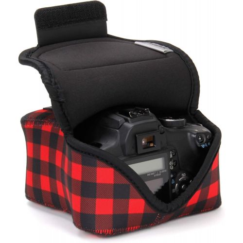  USA GEAR DSLR Camera Case/SLR Camera Sleeve (Red Plaid) with Neoprene Protection, Holster Belt Loop and Accessory Storage - Compatible with Nikon D3100 / Canon EOS Rebel SL2 / Pent