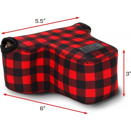  USA GEAR DSLR Camera Case/SLR Camera Sleeve (Red Plaid) with Neoprene Protection, Holster Belt Loop and Accessory Storage - Compatible with Nikon D3100 / Canon EOS Rebel SL2 / Pent