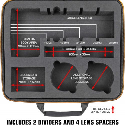  USA Gear HXS Hard Shell SLR Case with Rugged EVA Exterior, Removeable Dual-Layered Foam Tray and Egg-Crate Foam Top Cover - Compatible with Nikon, Canon, Sony, Olympus and More