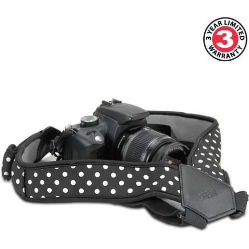  USA GEAR DSLR Camera Strap Chest Harness with Quick Release Buckles, Polka Dot Neoprene Pattern and Accessory Pockets - Compatible with Canon, Nikon, Sony Point and Shoot and Mirro