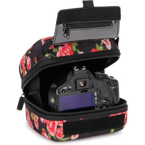  USA GEAR Hard Shell DSLR Camera Case (Floral) with Molded EVA Protection, Quick Access Opening, Padded Interior and Rubber Coated Handle-Compatible with Nikon, Canon, Pentax, Olymp