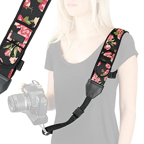  USA GEAR Camera Sling Shoulder Strap with Adjustable Neoprene, Safety Tether, Accessory Pocket, Quick Release Buckle - Compatible with Canon, Nikon, Sony and More DSLR and Mirrorle