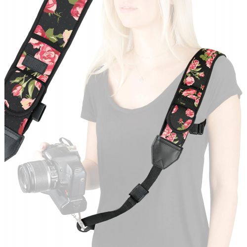  USA GEAR Camera Sling Shoulder Strap with Adjustable Neoprene, Safety Tether, Accessory Pocket, Quick Release Buckle - Compatible with Canon, Nikon, Sony and More DSLR and Mirrorle