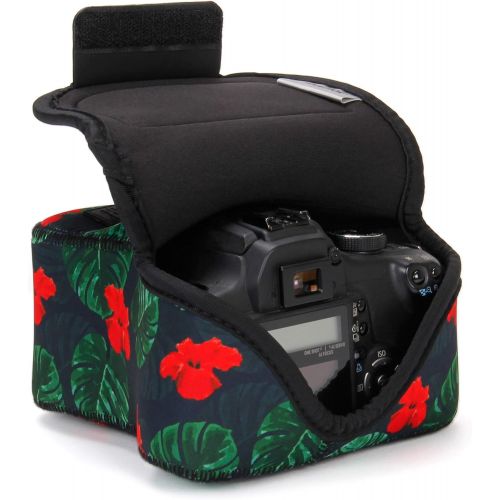  USA GEAR DSLR Camera Sleeve Case (Tropical) with Neoprene Protection, Holster Belt Loop and Accessory Storage - Compatible with Nikon D3100, Canon EOS Rebel SL2, Pentax K-70 and Mo