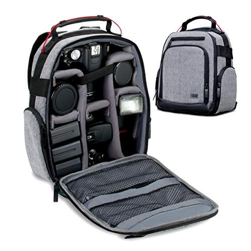  USA GEAR Portable Camera Backpack for DSLR (Gray) with Customizable Accessory Dividers, Weather Resistant Bottom and Comfortable Back Support - Compatible with Canon, Nikon and Mor