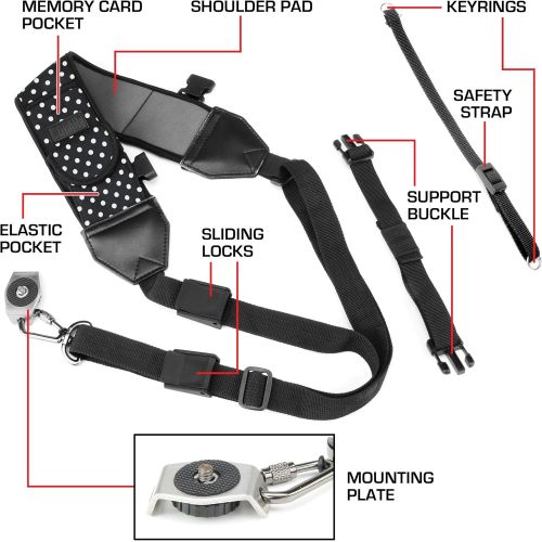  USA GEAR Camera Sling Shoulder Strap with Adjustable Neoprene, Safety Tether, Accessory Pocket, Quick Release Buckle - Compatible w/ Canon, Nikon, Sony and More DSLR and Mirrorless