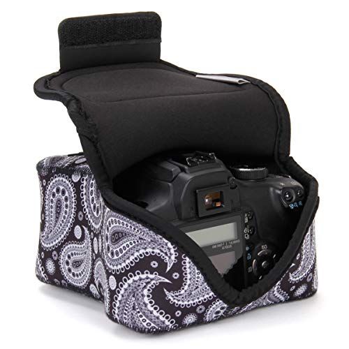  USA GEAR DSLR Camera Sleeve (Black Paisley) with Neoprene Protection, Holster Belt Loop and Accessory Storage - Compatible with Nikon D3100, Canon EOS Rebel SL2, Pentax K-70 and Mo