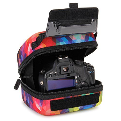  USA GEAR Hard Shell DSLR Camera Case (Geometric) with Molded EVA Protection, Quick Access Opening, Padded Interior and Rubber Coated Handle-Compatible with Nikon, Canon, Pentax, Ol