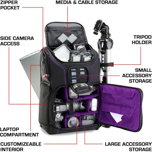  USA GEAR DSLR Camera Backpack Case - 15.6 inch Laptop Compartment, Padded Custom Dividers, Tripod Holder, Rain Cover, Long-Lasting Durability and Storage Pockets - Compatible with