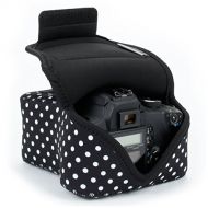 USA GEAR DSLR Camera Sleeve Case (Polka Dot) with Neoprene Protection , Holster Belt Loop and Accessory Storage - Compatible with Nikon D3400, Canon EOS Rebel SL2, Pentax K-70 and