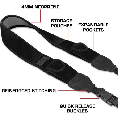  USA Gear TrueSHOT Camera Strap with Black Neoprene Pattern, Accessory Pockets and Quick Release Buckles - Compatible with Canon, Nikon, Sony and More DSLR, Mirrorless, Instant Came