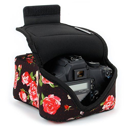  USA GEAR DSLR Camera Sleeve Case (Floral) with Neoprene Protection, Holster Belt Loop and Accessory Storage - Compatible with Nikon D3100, Canon EOS Rebel SL2, Pentax K-70 and Many