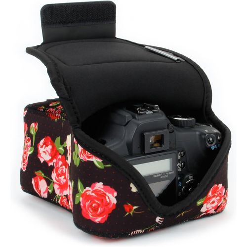  USA GEAR DSLR Camera Sleeve Case (Floral) with Neoprene Protection, Holster Belt Loop and Accessory Storage - Compatible with Nikon D3100, Canon EOS Rebel SL2, Pentax K-70 and Many