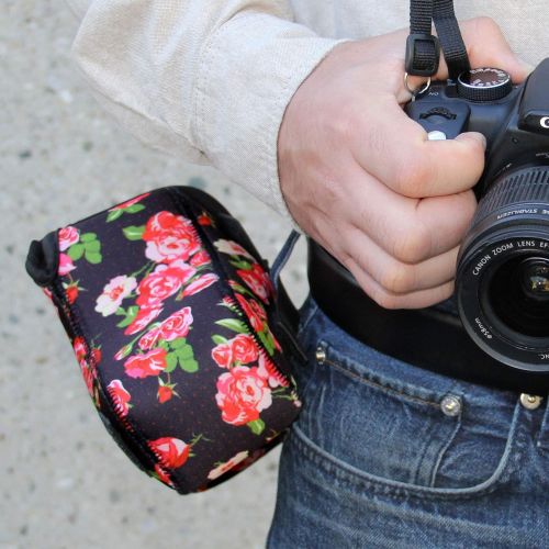  USA GEAR DSLR Camera Sleeve Case (Floral) with Neoprene Protection, Holster Belt Loop and Accessory Storage - Compatible with Nikon D3100, Canon EOS Rebel SL2, Pentax K-70 and Many