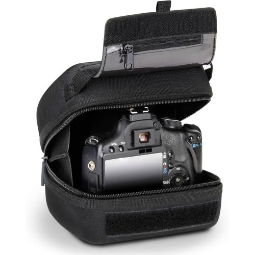  USA GEAR Hard Shell DSLR Camera Case (Black) with Molded EVA Protection, Quick Access Opening, Padded Interior and Rubber Coated Handle-Compatible with Nikon, Canon, Pentax, Olympu