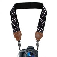 USA GEAR TrueSHOT Camera Strap with Polka Dot Neoprene Pattern, Accessory Storage Pockets and Quick Release Buckles - Conpatible with Canon, Nikon, Fujifilm, Sony, Panasonic and Mo