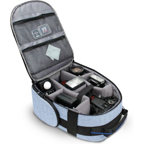  USA GEAR Portable Camera Backpack for DSLR (Blue) with Customizable Accessory Dividers, Weather Resistant Bottom and Comfortable Back Support - Compatible with Canon, Nikon and Mor