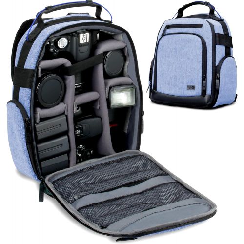  USA GEAR Portable Camera Backpack for DSLR (Blue) with Customizable Accessory Dividers, Weather Resistant Bottom and Comfortable Back Support - Compatible with Canon, Nikon and Mor
