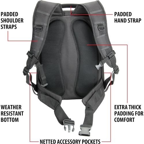  USA Gear SLR Digital Camera Backpack with Laptop Compartment, Front Loading Access, Large Lens Storage, Weather Resistant Bottom and Rain Cover - Compatible with Canon, Nikon, Sony