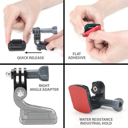  USA Gear Flat Adhesive Action Camera Mount w/J Hook, Tripod, Right Angle Adapter ? Strong Adhesive - Compatible with Hero 10 Black, Hero 9, DJI Osmo, Insta360 ONE R, Akaso Brave 7