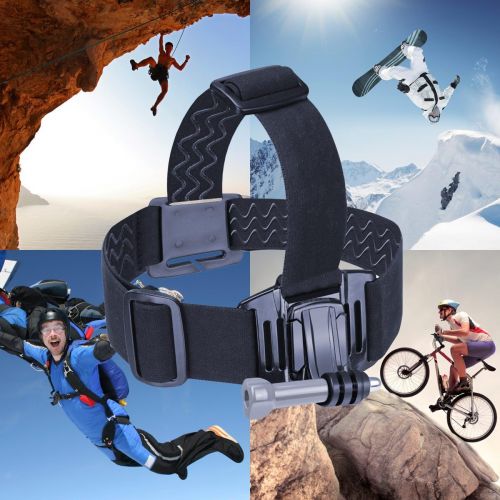  Head Strap GoPro Action Camera Mount with Stretch-Fit Band , J Hook & Tripod Adapter by USA Gear - Works with GoPro HERO 6 Black , HERO5 Black/Session , Drift Ghost-S , YI 4K , AKA