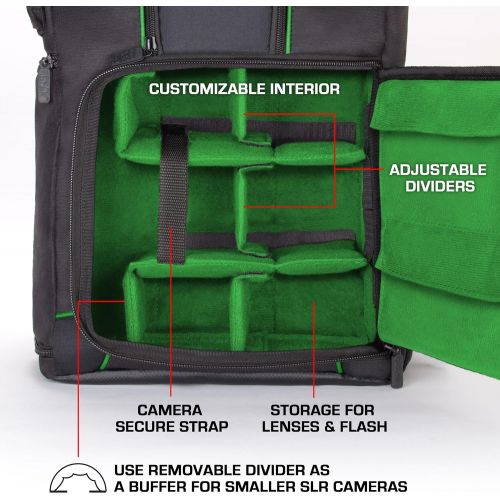  USA Gear DSLR Camera Backpack Case - 15.6 inch Laptop Compartment, Padded Custom Dividers, Tripod Holder, Rain Cover, Long-Lasting Durability and Storage Pockets - Compatible with