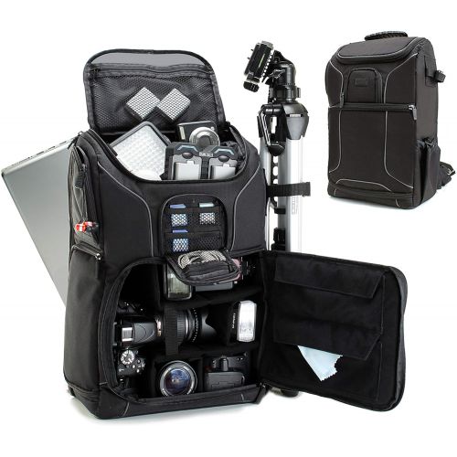  [아마존베스트]USA GEAR DSLR Camera Backpack Case (Black) - 15.6 inch Laptop Compartment, Padded Custom Dividers, Tripod Holder, Rain Cover, Long-Lasting Durability and Storage Pockets - Compatib