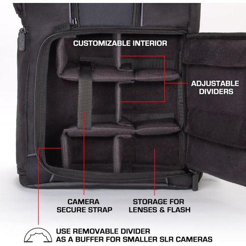  [아마존베스트]USA GEAR DSLR Camera Backpack Case (Black) - 15.6 inch Laptop Compartment, Padded Custom Dividers, Tripod Holder, Rain Cover, Long-Lasting Durability and Storage Pockets - Compatib