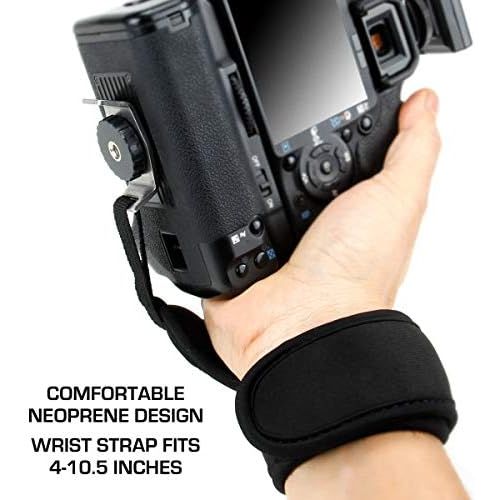  USA GEAR Professional Camera Grip Hand Strap with Black Neoprene Design and Metal Plate - Compatible with Canon , Fujifilm , Nikon , Sony and more DSLR , Mirrorless , Point & Shoot