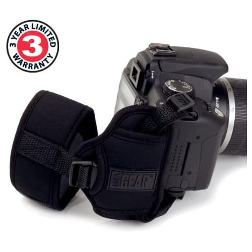 USA GEAR Professional Camera Grip Hand Strap with Black Neoprene Design and Metal Plate - Compatible with Canon , Fujifilm , Nikon , Sony and more DSLR , Mirrorless , Point & Shoot