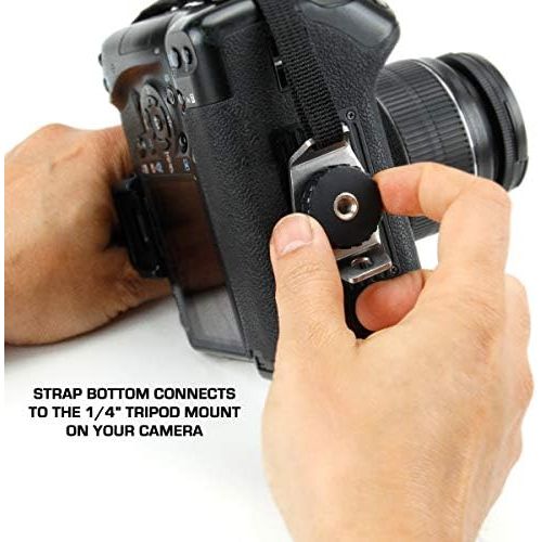  USA GEAR Professional Camera Grip Hand Strap with Black Neoprene Design and Metal Plate - Compatible with Canon , Fujifilm , Nikon , Sony and more DSLR , Mirrorless , Point & Shoot