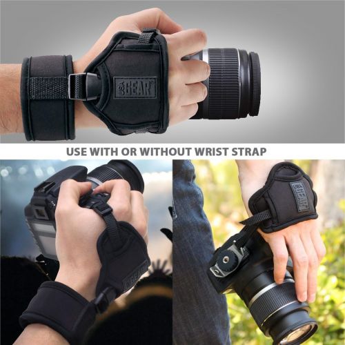  USA GEAR Professional Camera Grip Hand Strap with Black Neoprene Design and Metal Plate - Compatible with Canon , Fujifilm , Nikon , Sony and more DSLR , Mirrorless , Point & Shoot