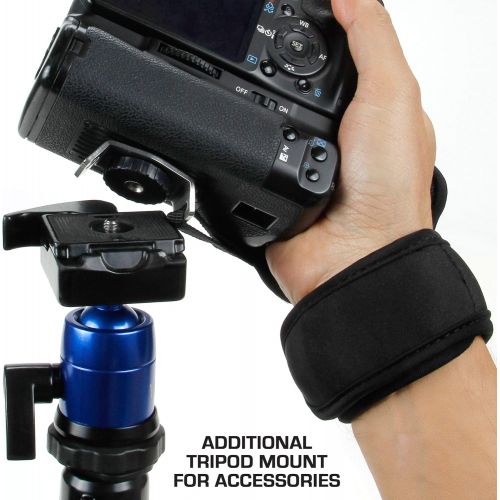  USA GEAR Professional Camera Grip Hand Strap with Black Neoprene Design and Metal Plate - Compatible with Canon , Fujifilm , Nikon , Sony and more DSLR , Mirrorless , Point & Shoot