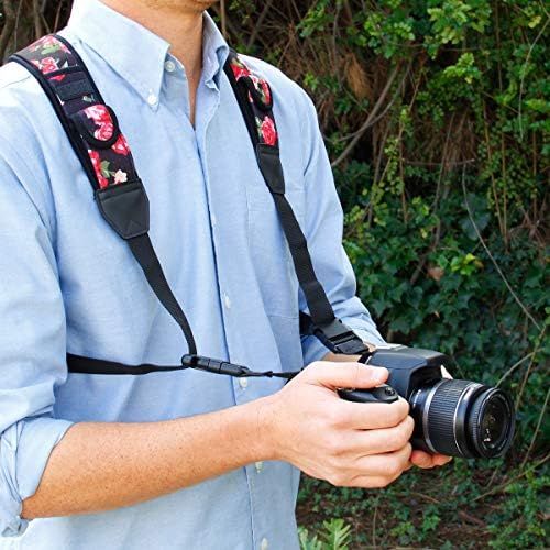  USA GEAR DSLR Camera Strap Chest Harness with Quick Release Buckles, Floral Neoprene Pattern and Accessory Pockets - Compatible with Canon, Nikon, Sony and More Point and Shoot and