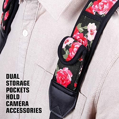  USA GEAR DSLR Camera Strap Chest Harness with Quick Release Buckles, Floral Neoprene Pattern and Accessory Pockets - Compatible with Canon, Nikon, Sony and More Point and Shoot and