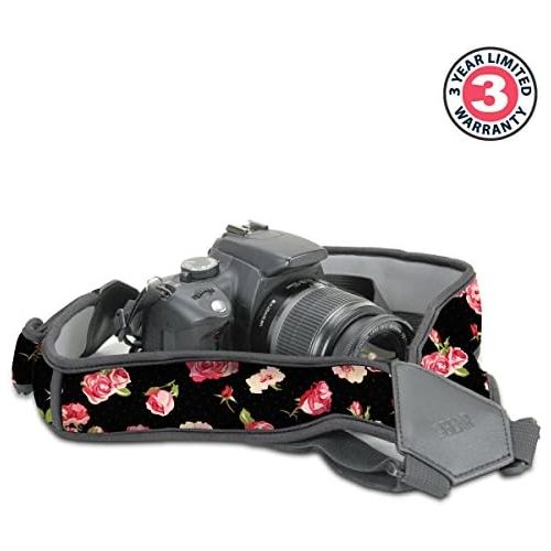  USA GEAR DSLR Camera Strap Chest Harness with Quick Release Buckles, Floral Neoprene Pattern and Accessory Pockets - Compatible with Canon, Nikon, Sony and More Point and Shoot and