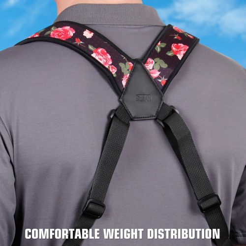  USA GEAR DSLR Camera Strap Chest Harness with Quick Release Buckles, Floral Neoprene Pattern and Accessory Pockets - Compatible with Canon, Nikon, Sony and More Point and Shoot and