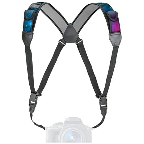  USA GEAR DSLR Camera Strap Chest Harness with Quick Release Buckles, Galaxy Neoprene Pattern and Accessory Pockets - Compatible with Canon, Nikon, Sony and More Point and Shoot and