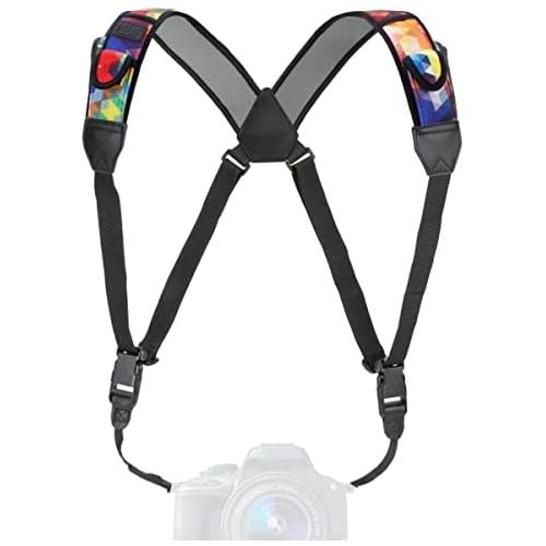  USA GEAR DSLR Camera Strap Chest Harness with Quick Release Buckles, Geometric Neoprene Pattern and Accessory Pockets - Compatible with Canon, Nikon, Sony Point and Shoot and Mirro