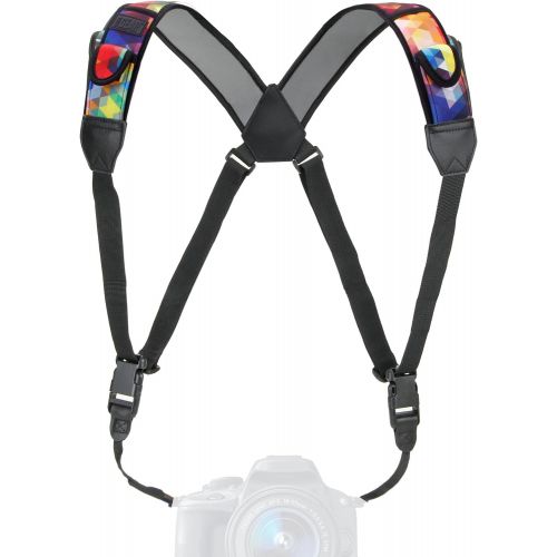  USA GEAR DSLR Camera Strap Chest Harness with Quick Release Buckles, Geometric Neoprene Pattern and Accessory Pockets - Compatible with Canon, Nikon, Sony Point and Shoot and Mirro