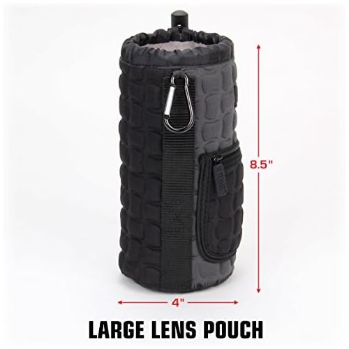  USA GEAR FlexARMOR-X Large Lens Case Pouch with Deluxe Padded Neoprene Protection - Holds Lens up to 70-300mm with Drawstring Opening, Built-in Carabiner Clip, Reinforced Belt Loop