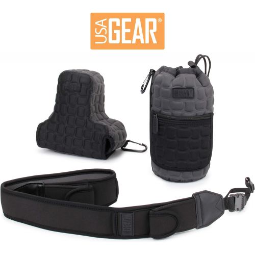  USA GEAR FlexARMOR-X Large Lens Case Pouch with Deluxe Padded Neoprene Protection - Holds Lens up to 70-300mm with Drawstring Opening, Built-in Carabiner Clip, Reinforced Belt Loop