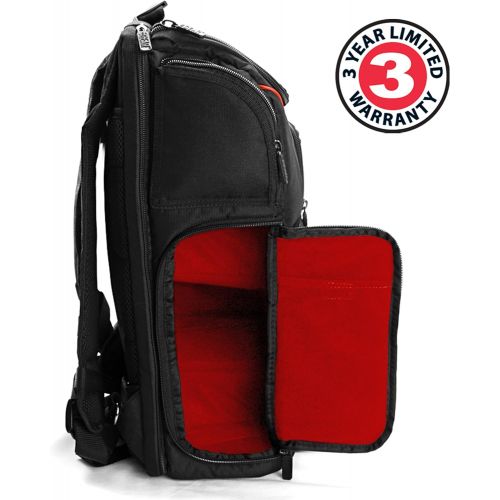  USA GEAR Professional Camera Backpack DSLR Photo Bag (Red) with Comfort Strap Design, Laptop, Tripod Holder, Lens and Accessory Storage Compatible with Canon EOS Rebel T5, T6 and M