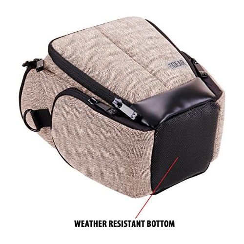  USA GEAR Camera Case for DSLR (Brown) with Soft Cushioned Interior, Zippered Accessory Pockets, Adjustable Carry Strap - Compatible with D3300, D3400, D5500, Canon Rebel T6, T6i, T