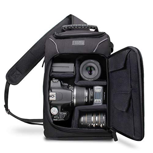  USA Gear Portable DSLR Camera Sling Bag with Rain Cover and Customizable Dividers - Compatible with Nikon Coolpix B500, B700, D500 and Many Other DSLR, Compact, Mirrorless and Inst