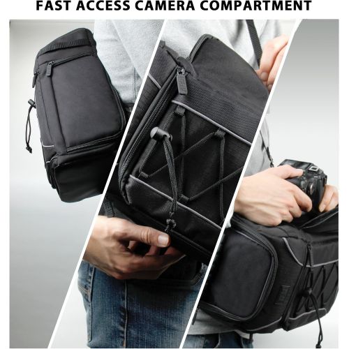  USA Gear Portable DSLR Camera Sling Bag with Rain Cover and Customizable Dividers - Compatible with Nikon Coolpix B500, B700, D500 and Many Other DSLR, Compact, Mirrorless and Inst