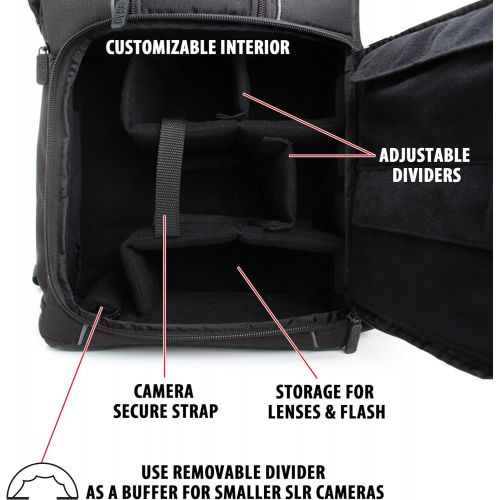  USA Gear Professional Camera Backpack DSLR Photo Bag with Comfort Strap Design , Laptop , Tripod Holder , Lens and Accessory Storage for Canon EOS Rebel T5 , T5i , T6i and More Full-Sized D